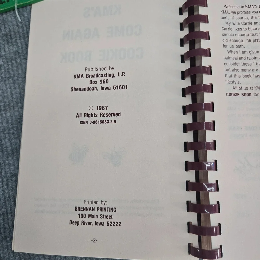 Come Again Cookie Cook Book by Evelyn Birkby KMA Broadcasting 1987